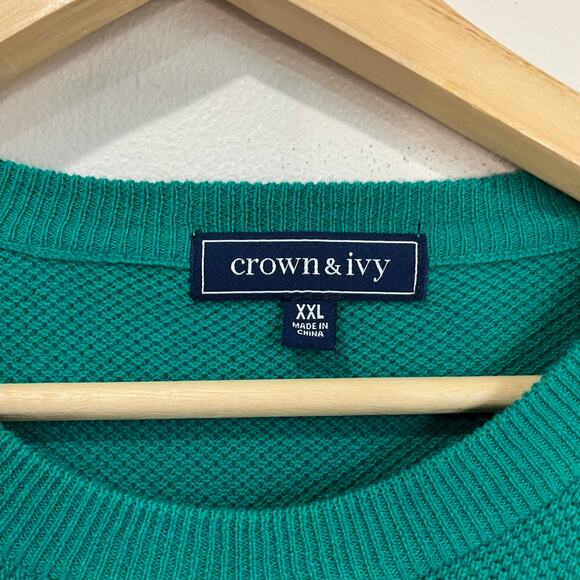 Crown & Ivy XXL Green Sweater Soft Cotton Wool Blend Preppy Cozy Classic - Picture 3 of 7